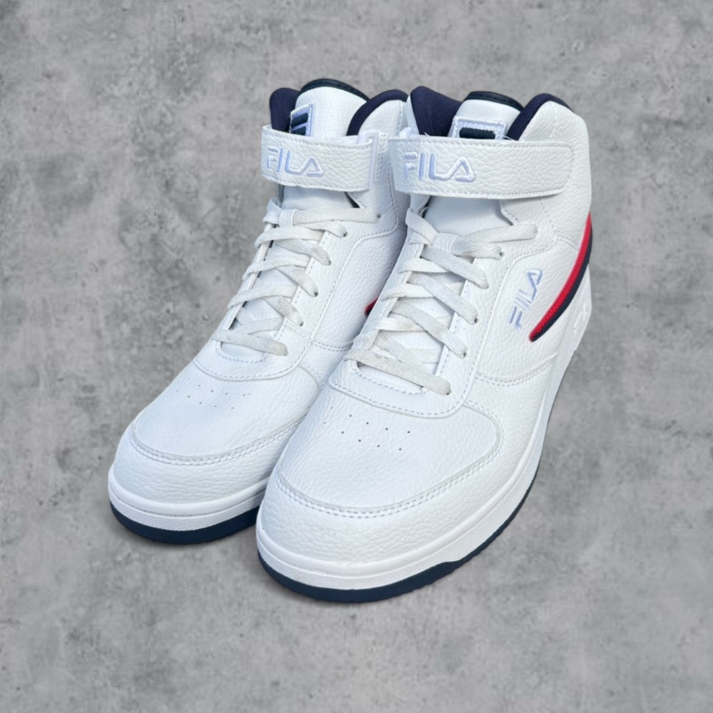 FILA High Top White Red Blue Basketball Sneakers Synthetic Leather Size 12